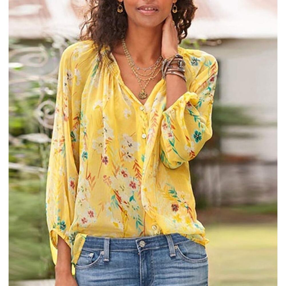 Sundance Yellow Floral Button-Front Blouse